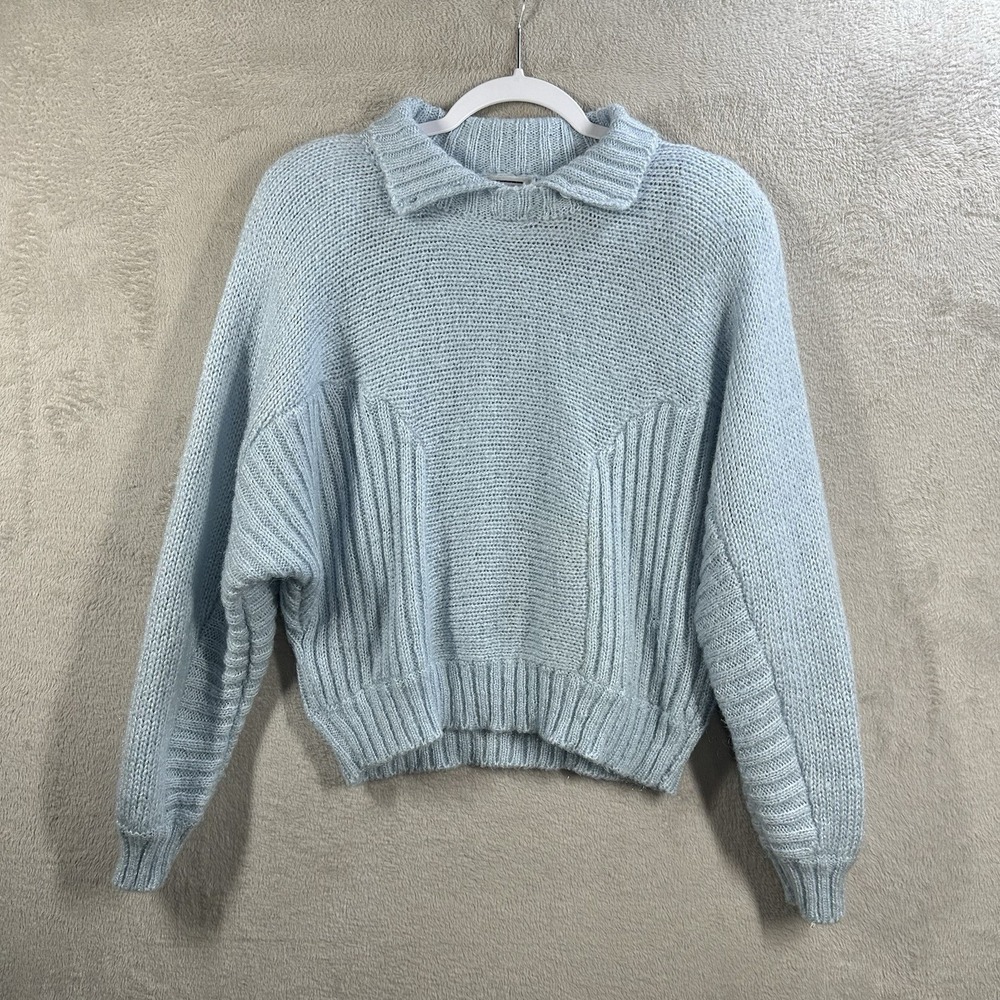 Vintage Ninon de Lenclos Collared Sweater L Pastel Blue Grandmacore Acrylic Wool